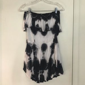 Dark blue and white tie dye tube top romper
